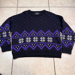 Vintage 1990s Cappello Women’s Size 54 Abstract Knitted Sweater Purple 100% Wool